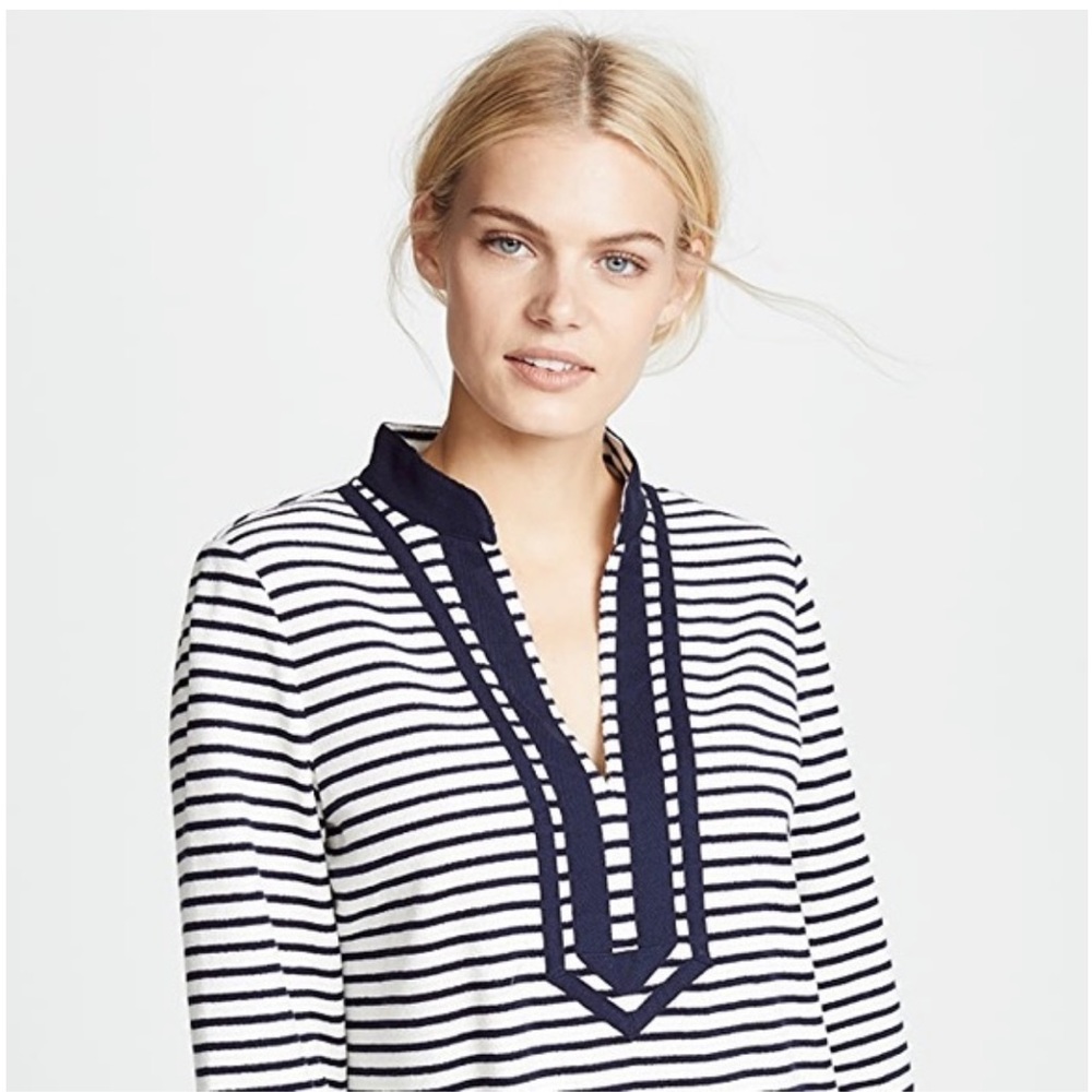 Tory Burch Navy & White Striped Terry Tunic Sz S